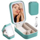 Rechargeable LED Makeup Mirror, Portable Travel Cosmetic Storage Box, Travel Makeup Case with 3-Color Adjustable Light Mirror.