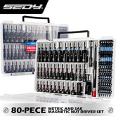 SEDY 80-Piece Premium Magnetic Impact Nut Driver Set Metric & SAE with Socket Adapters, Bit Holder, Wing Nut Driver, Power Bits