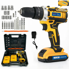 21V Electric Screwdriver Yellow Cordless Drill Set Household Power Drill Driver Home DIY Tool Kit