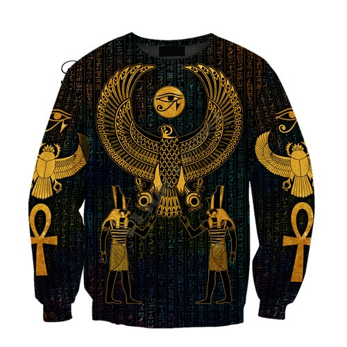 Jarreims Emporium: Egyptian hieroglyph print sweatshirt with Horus.