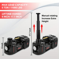 E-HEELP Electric Car Jack Kit 5Ton 12V Hydraulic Car Jack Lift (Lifting Range: 6.1-17.7 Inch) With Electric Impact Wrench - For SUV, MPV, Sedan, Truck - Garage Repair & Tire Change - Ideal Gift for Car Enthusiasts