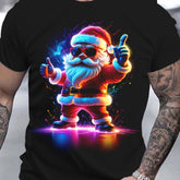Image of Santa T-shirt: Black T-shirt with neon, cool Santa in sunglasses giving a thumbs up.