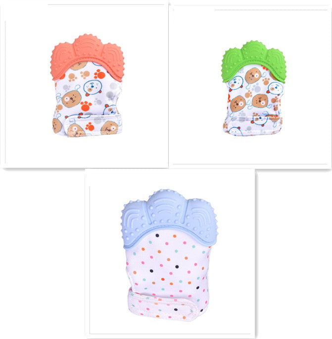 Mordedor para bebé, guantes molares de silicona antimordeduras, juguetes con sonido para niños