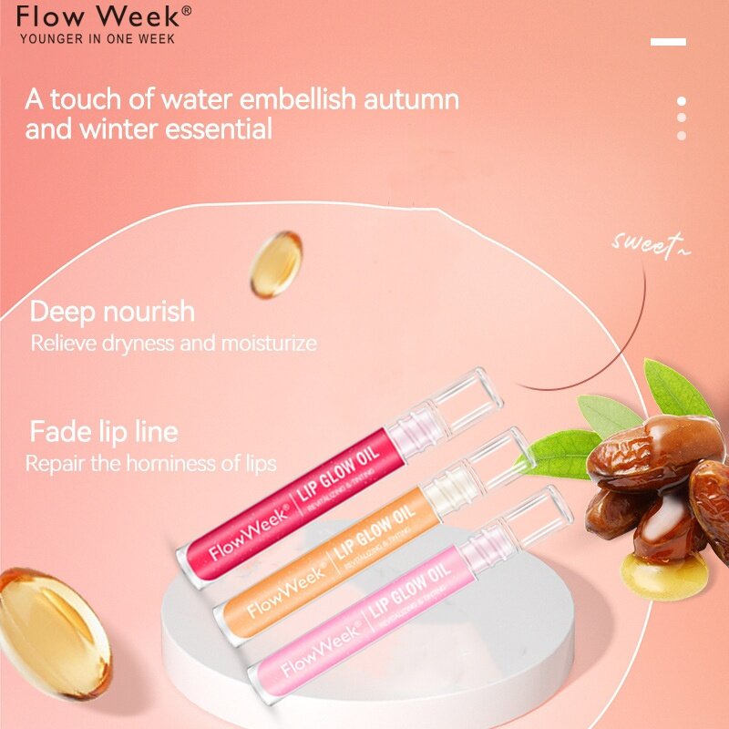 FlowWeek Lip Gloss Moisturizing Lip Plumper Gloss Universal Lip Luminizer Long Lasting Glitter Liquid Lipstick 3Colors