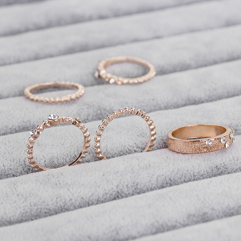 Europäischer und amerikanischer Schmuck Roségold Stapelbare Diamanten Set aus fünf Ringsätzen BohemiaJ