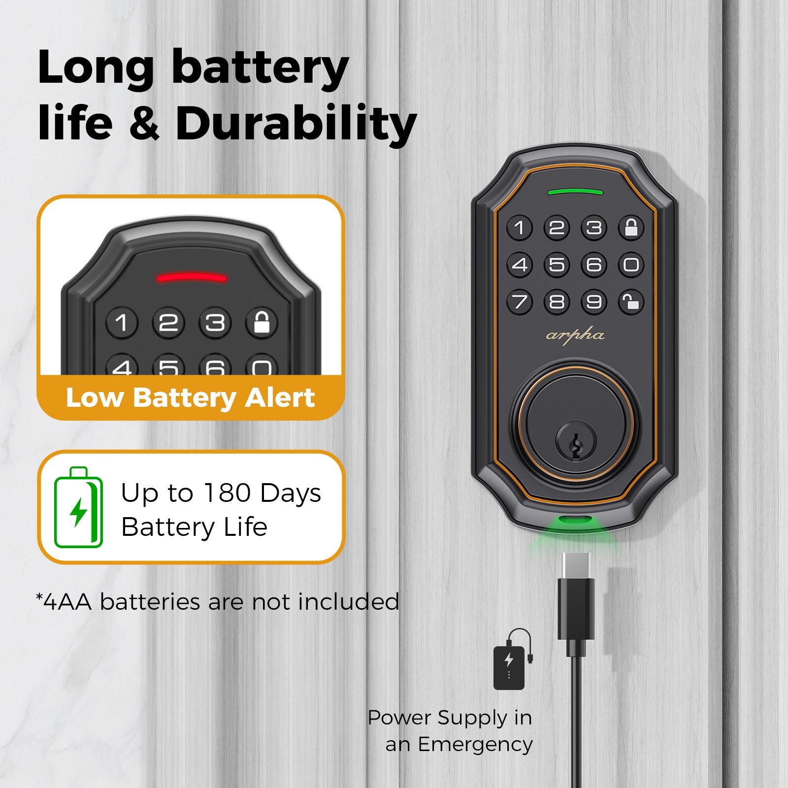 Keypad Door Lock - Keyless Entry Door Lock  - Arpha Front Door Lock Set with 2 Door Knobs -100 Code Smart Deadbolt Lock - Anti-Peeking Password - Auto Lock Easy to Install