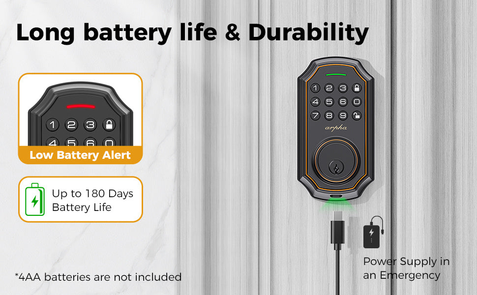 Keypad Door Lock - Keyless Entry Door Lock  - Arpha Front Door Lock Set with 2 Door Knobs -100 Code Smart Deadbolt Lock - Anti-Peeking Password - Auto Lock Easy to Install