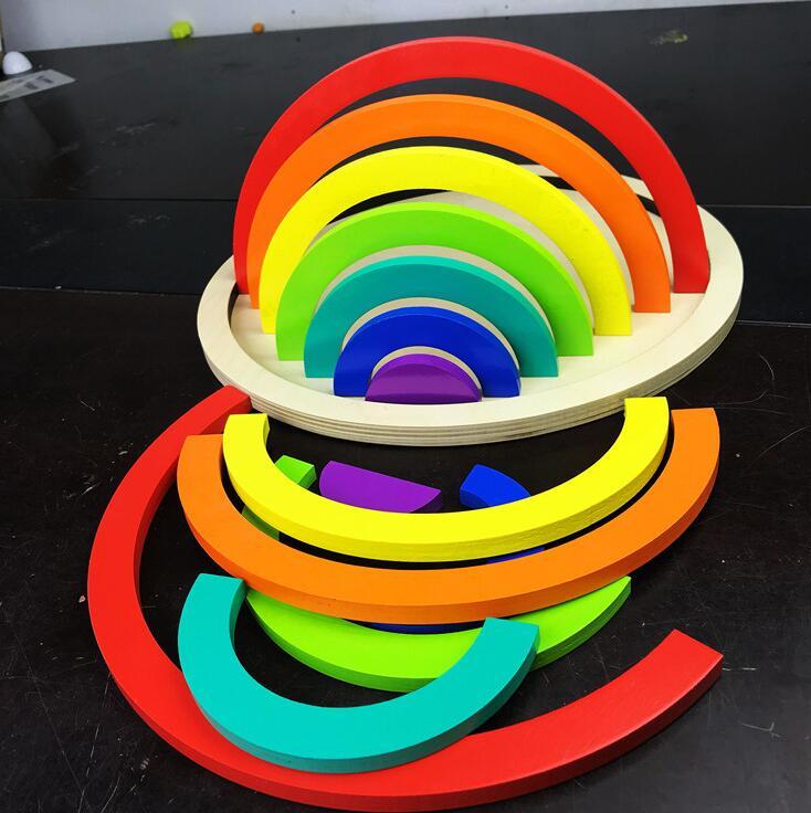 Puzzle Großes 12-teiliges Bogenbrücken-Regenbogen-Baustein-Spielzeug für die frühkindliche Bildung
