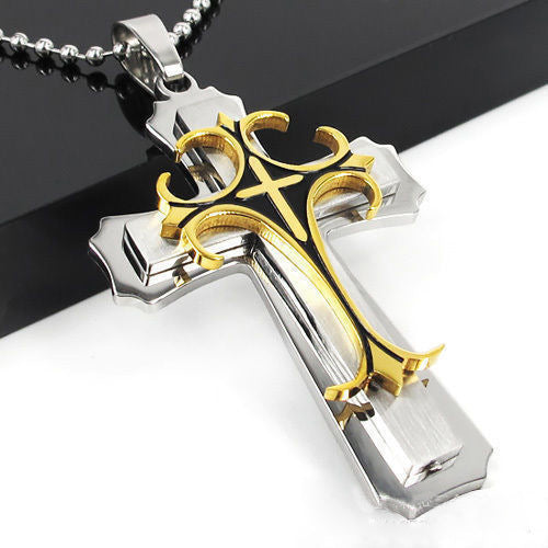 Cross Pendant Silver Gold Black Stainless Steel