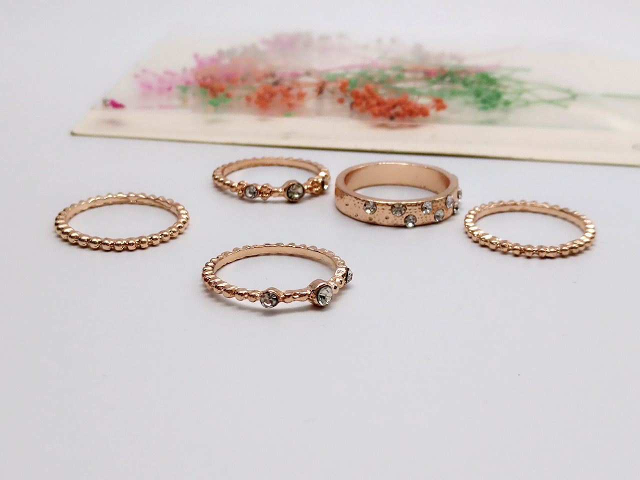 Europäischer und amerikanischer Schmuck Roségold Stapelbare Diamanten Set aus fünf Ringsätzen BohemiaJ