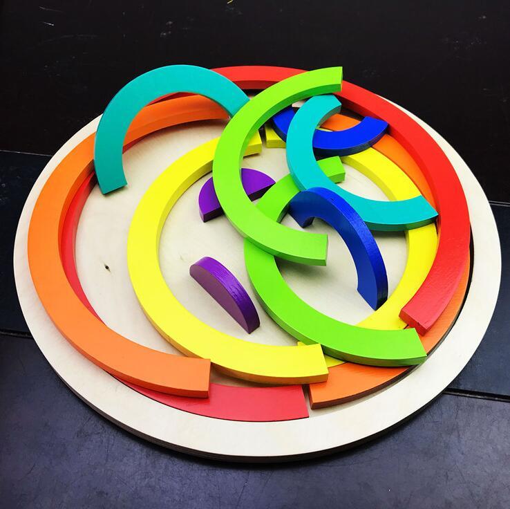 Puzzle Großes 12-teiliges Bogenbrücken-Regenbogen-Baustein-Spielzeug für die frühkindliche Bildung
