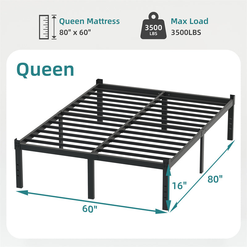 Cama clásica de hierro con estructura para almacenamiento de colchones debajo de la cama, sin necesidad de somier, tamaño individual, matrimonial, queen y king, color negro
