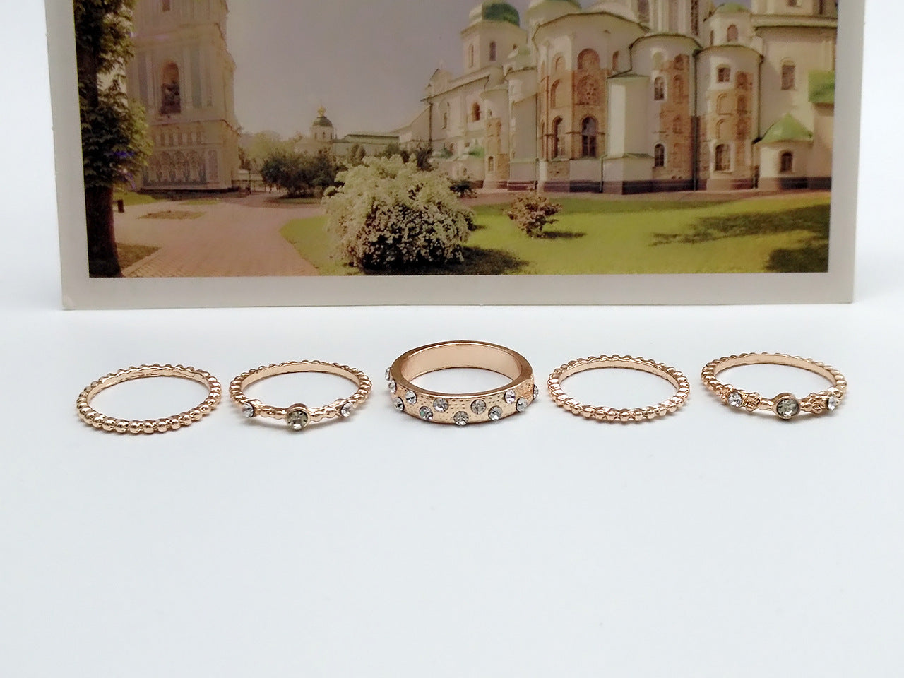 Europäischer und amerikanischer Schmuck Roségold Stapelbare Diamanten Set aus fünf Ringsätzen BohemiaJ