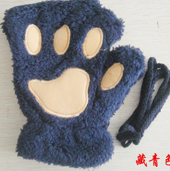 Guantes de invierno con media cubierta y garra de oso y gato, dedo corto