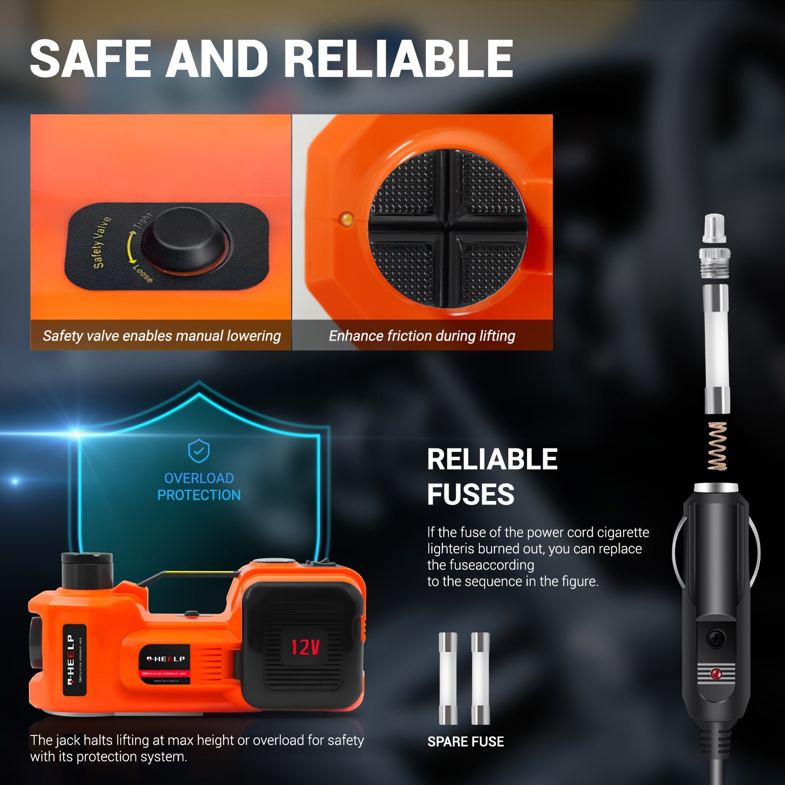 E-HEELP Electric Car Jack Kit 5Ton 12V Hydraulic Car Jack Lift (Lifting Range: 6.1-17.7 Inch) With Electric Impact Wrench - For SUV, MPV, Sedan, Truck -  Garage Repair & Tire Change - Ideal Gift for Car Enthusiasts