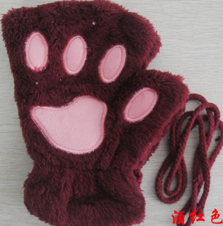 Guantes de invierno con media cubierta y garra de oso y gato, dedo corto