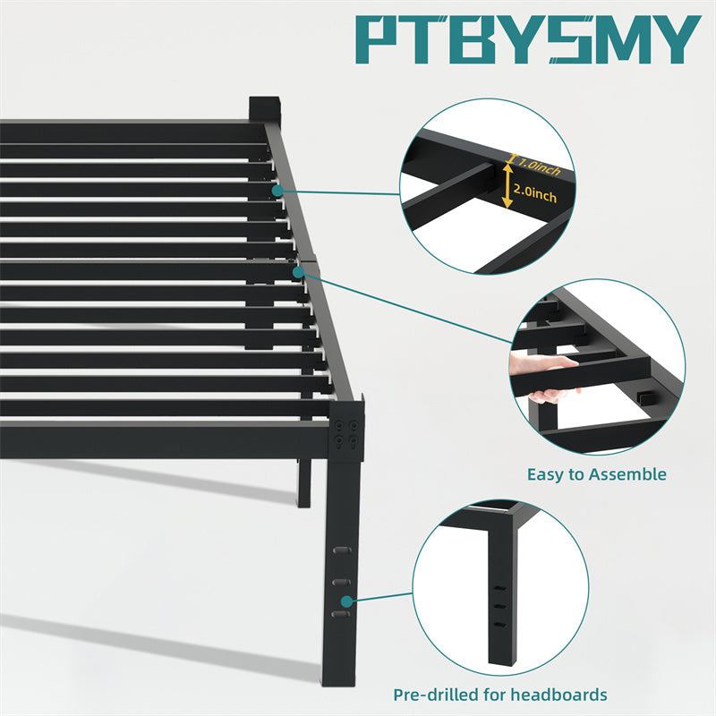 Cama clásica de hierro con estructura para almacenamiento de colchones debajo de la cama, sin necesidad de somier, tamaño individual, matrimonial, queen y king, color negro