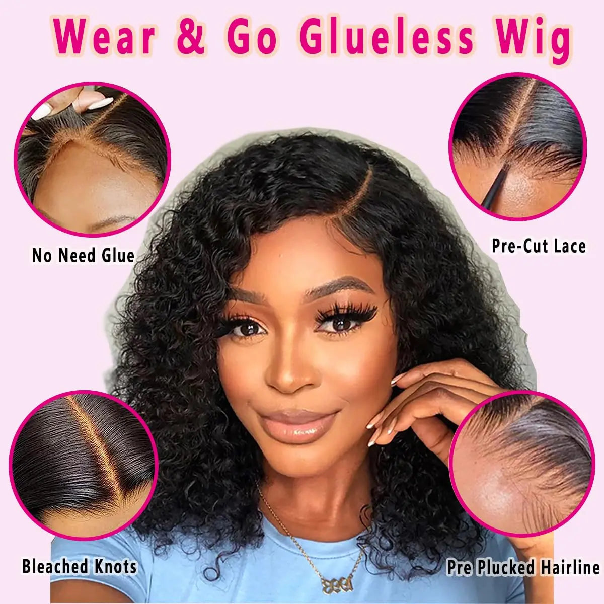 Glueless Wig Human Hair Ready To Wear Deep Wave Frontal Wig Short Curly Bob Wig Human Hair 4x4 13x4 Lace Front Human Hair 180%
