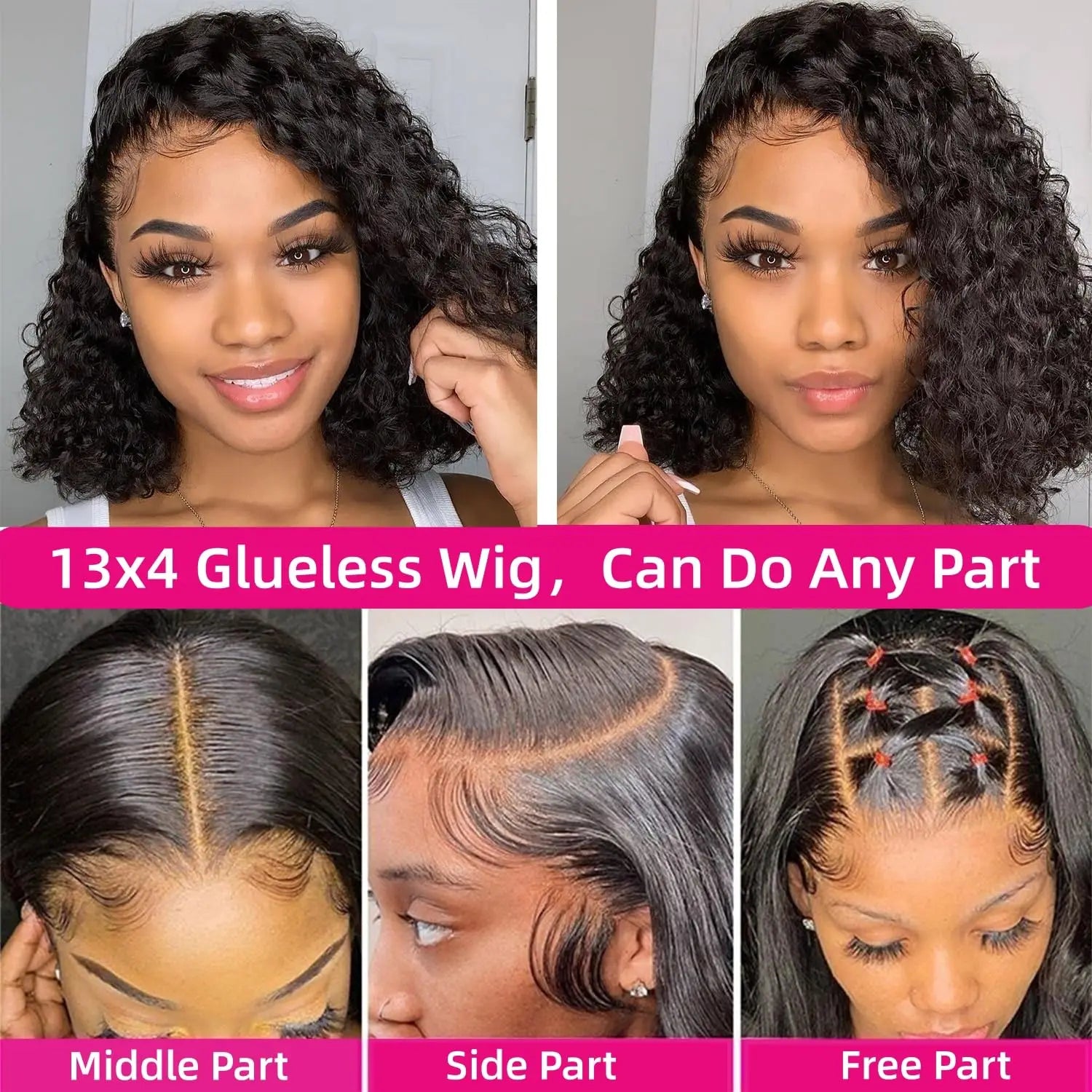 Glueless Wig Human Hair Ready To Wear Deep Wave Frontal Wig Short Curly Bob Wig Human Hair 4x4 13x4 Lace Front Human Hair 180%