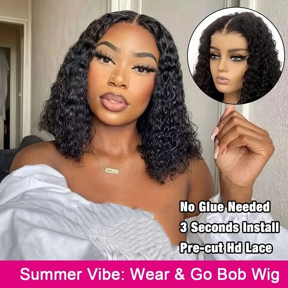 Glueless Wig Human Hair Ready To Wear Deep Wave Frontal Wig Short Curly Bob Wig Human Hair 4x4 13x4 Lace Front Human Hair 180%