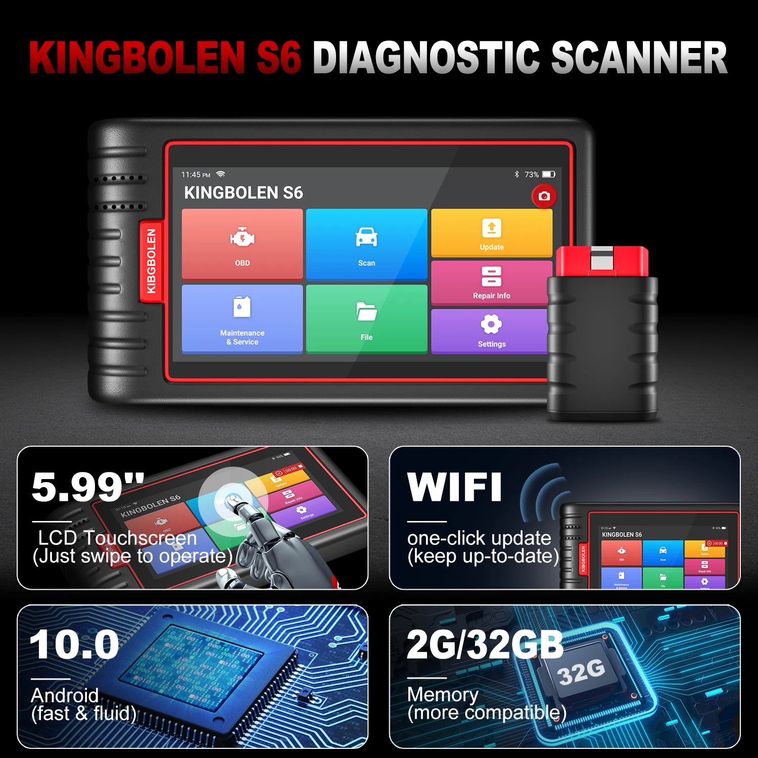 Kingbolen S6 OBD2 Scanner, Bluetooth All System Code Reader Car Diagnostic Tool,Auto-VIN 28+ Maintenance SAS/BMS/TPMS Scan Tool