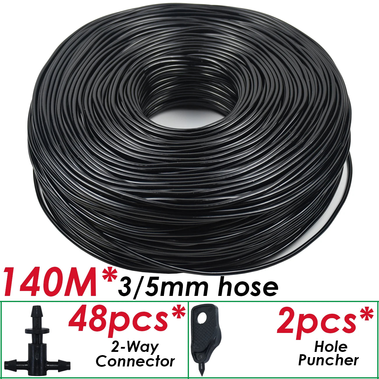 SPRYCLE 5M-140M Garten 3/5mm PVC-Schlauch Mikro-Tropfbewässerungssystem mit 2-Wege-Anschluss 1/8 Zoll Schlauch Rohr Pfeiltropfer Gewächshaus