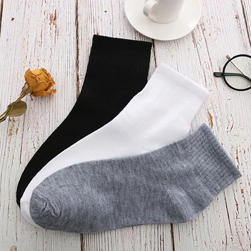 10Pcs/5Pair Unisex Socks Women Men Black White Gray Ankle Socks Female Male Solid Color Socks High Quality Cotton Short Socks