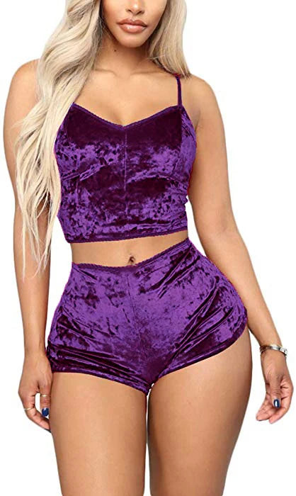 Women 2 piece set Velvet Sleepwear Sexy Spaghetti Strap Shorts Pajama Set Ladies Sleepwear Female Pajama Party Two Piece Set hot