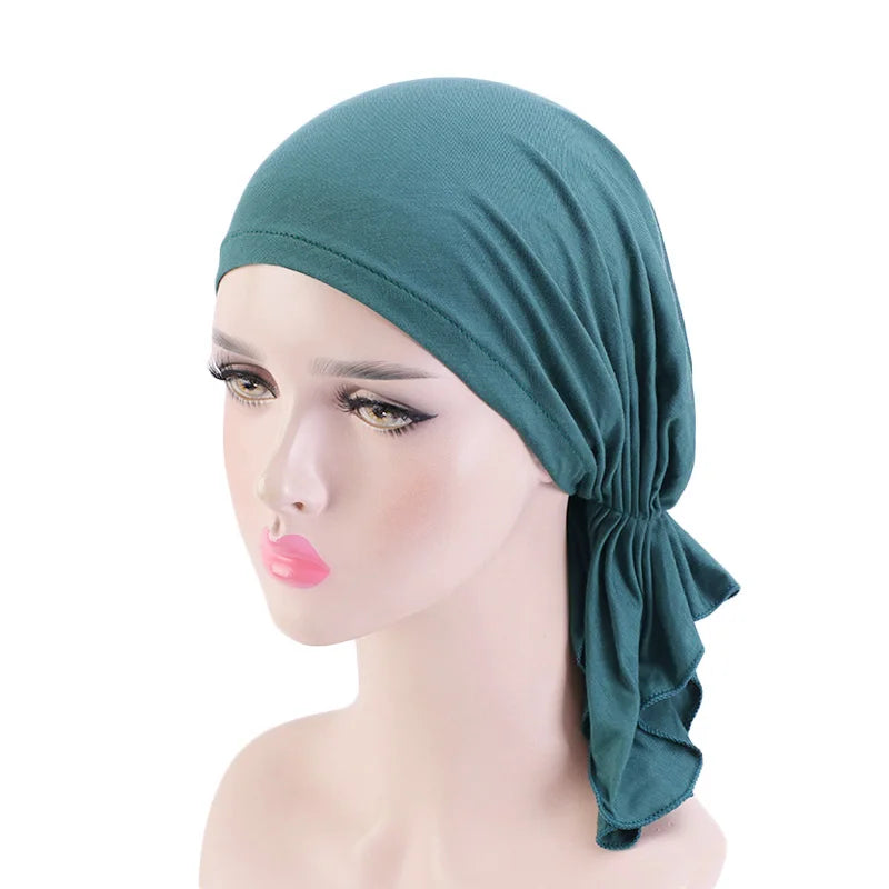 Bufanda de algodón de bambú musulmana preatada, gorros para quimioterapia, accesorios para el cabello para mujeres, pañuelos para el cáncer, pañuelo para la cabeza, sombrero pirata, tocado