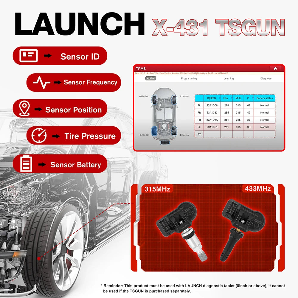 2025 LAUNCH X431 I-TPMS Car Tire Pressure Diagnostic Tool Relearn Active Program 315/433Mhz Sensor for Android /X431 V pk TSGUN