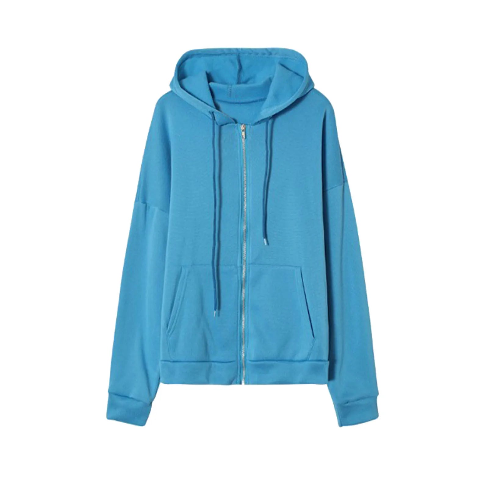 Blue Zip Up Hooded Sweatshirts Women 2022 Vintage Pockets Oversized Jacket Coat Autumn Female Y2k Long Sleeve Hoodies Mujer