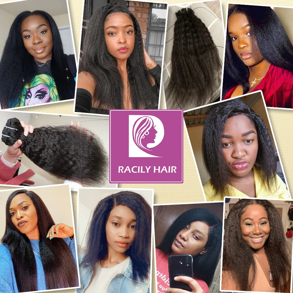 Racily Hair Afro Kinky Straight Clip In Hair Extensions Human Hair Kinky Straight 8Pcs/Set Clip Ins Brazilian Remy Hair 140Gram