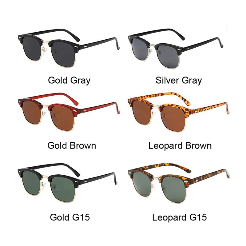 Gafas de sol polarizadas de media montura para hombre y mujer, gafas de sol de marca de lujo de diseñador, gafas de sol retro con remaches y espejo, gafas de sol de metal