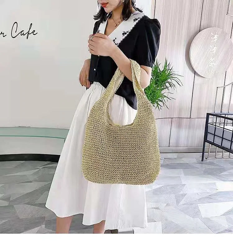 Sommer Stroh Tasche Für Frauen Gewebt Handgemachte Handtasche Große Kapazität Dame Tote Urlaub Strand Tasche Rattan Schulter Tasche Bolsa