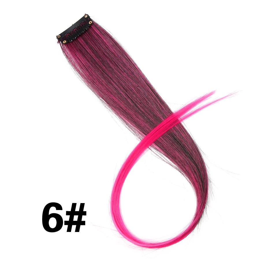 Synthetic Clip In One Pieces Raiinbow Hair Extensions  Straight Synthetic Hair Pieces 18" Long  Ombre Hair Pink Purple Red Blue