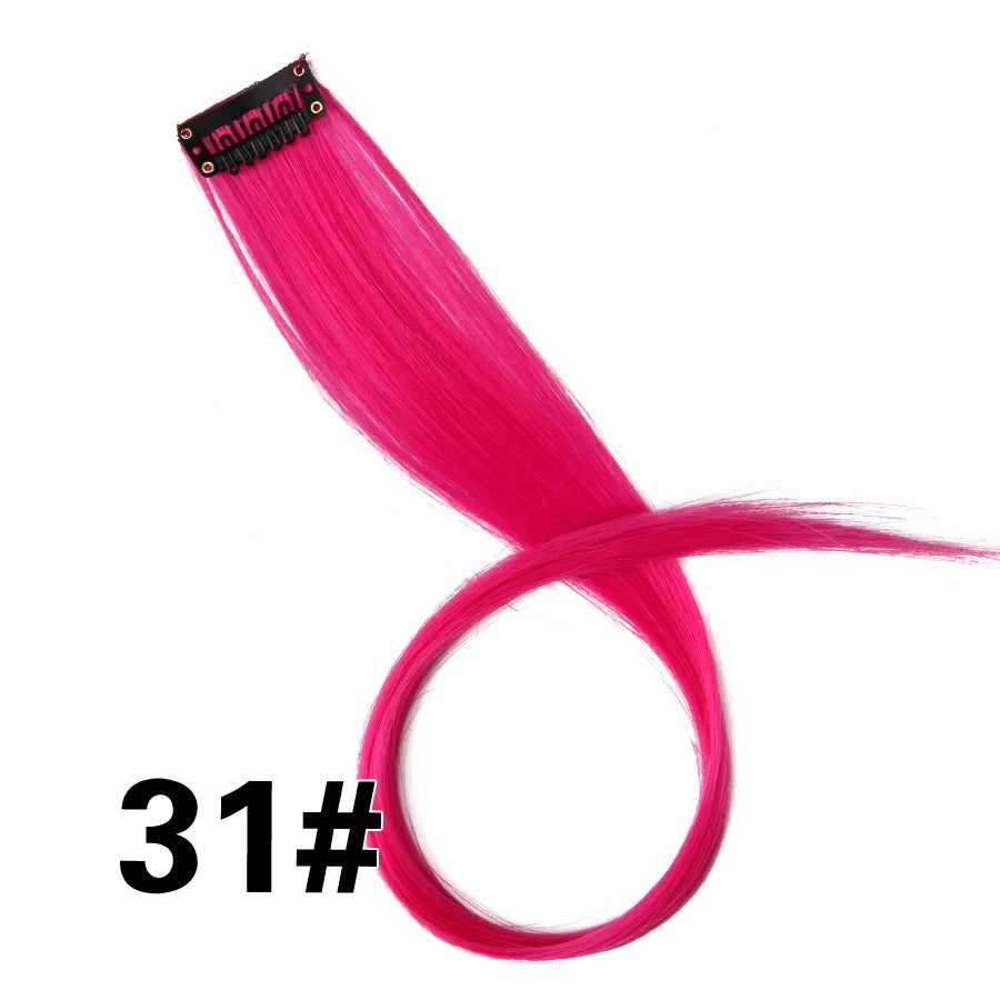 Synthetic Clip In One Pieces Raiinbow Hair Extensions  Straight Synthetic Hair Pieces 18" Long  Ombre Hair Pink Purple Red Blue