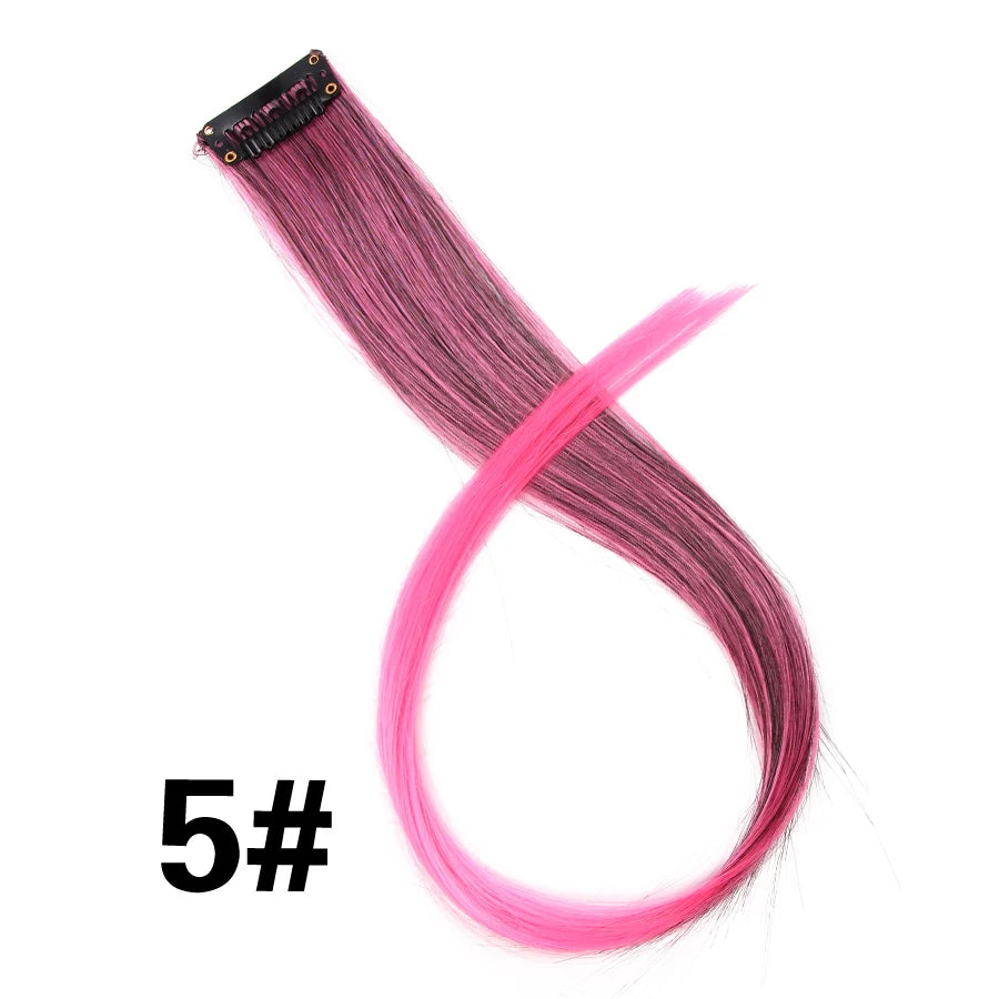 Synthetic Clip In One Pieces Raiinbow Hair Extensions  Straight Synthetic Hair Pieces 18" Long  Ombre Hair Pink Purple Red Blue