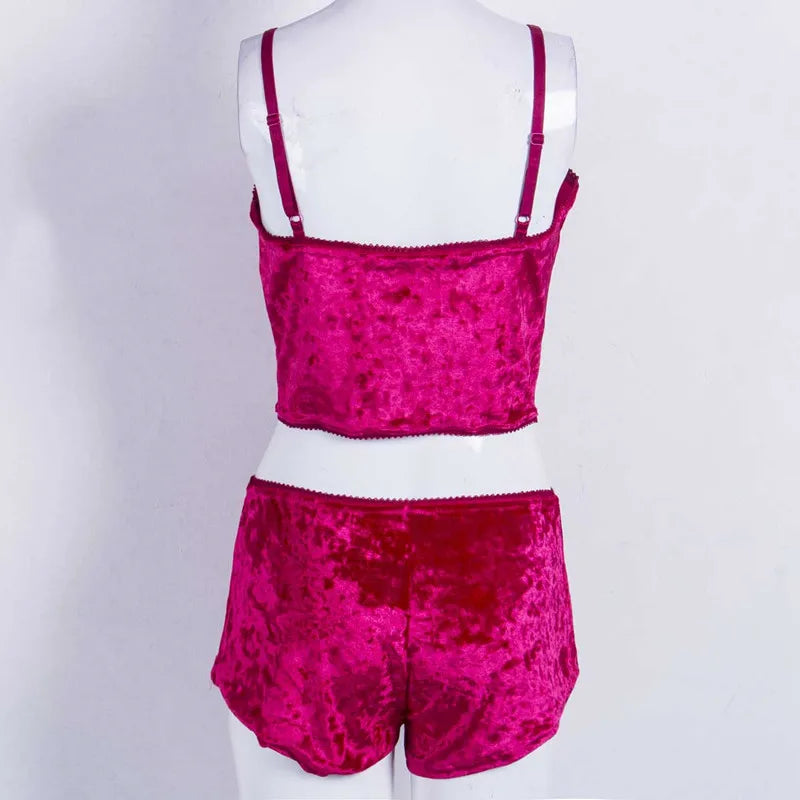 Women 2 piece set Velvet Sleepwear Sexy Spaghetti Strap Shorts Pajama Set Ladies Sleepwear Female Pajama Party Two Piece Set hot