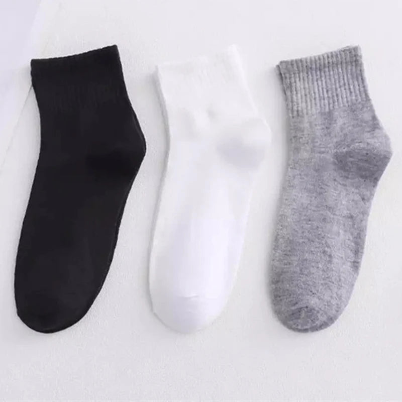 10Pcs/5Pair Unisex Socks Women Men Black White Gray Ankle Socks Female Male Solid Color Socks High Quality Cotton Short Socks