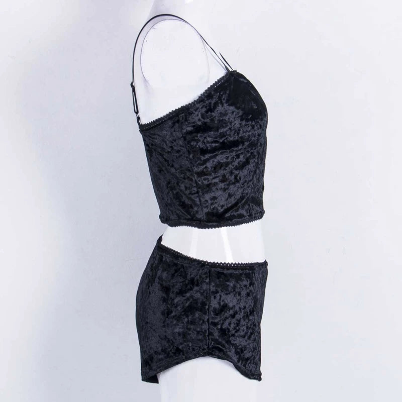 Women 2 piece set Velvet Sleepwear Sexy Spaghetti Strap Shorts Pajama Set Ladies Sleepwear Female Pajama Party Two Piece Set hot