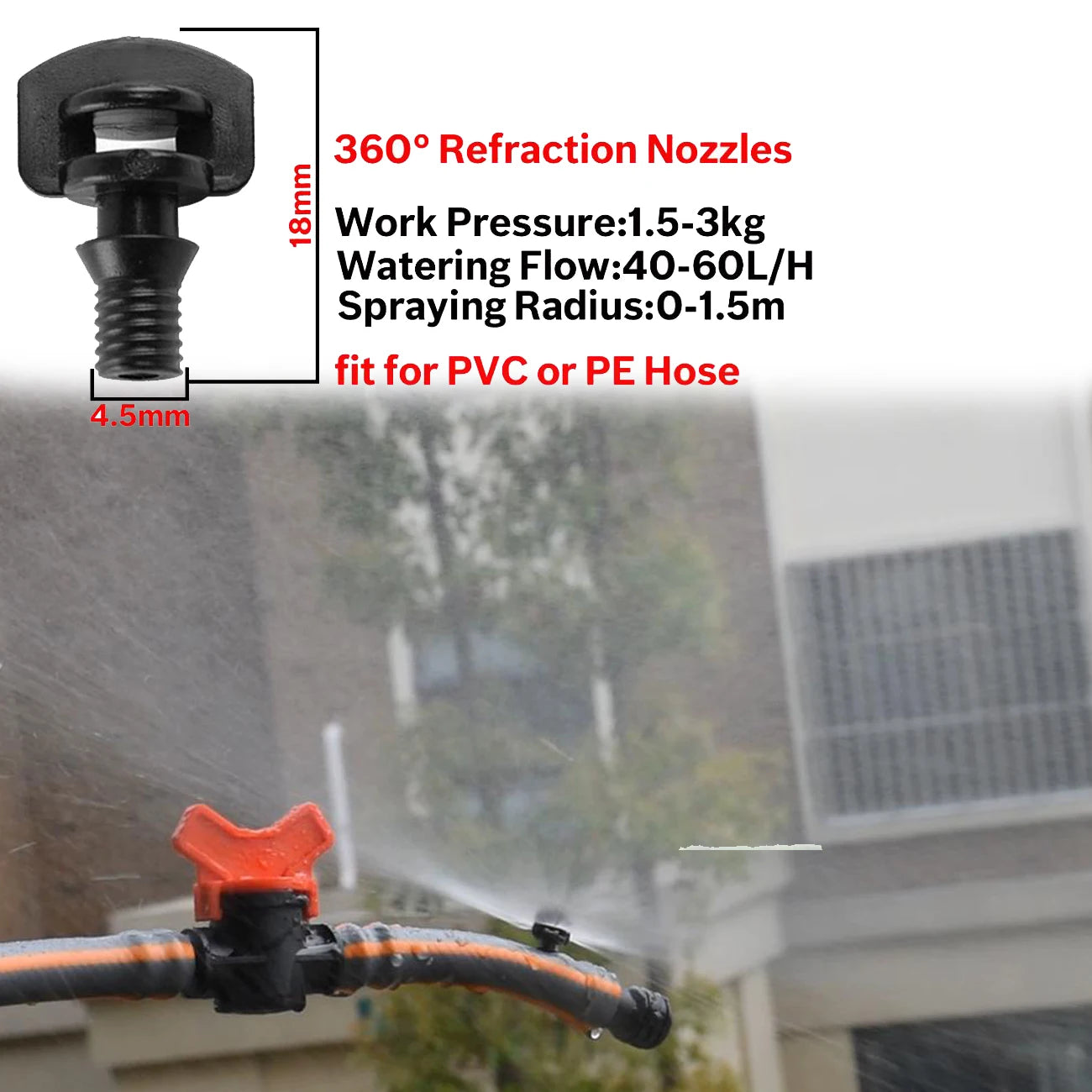 50 boquillas refractarias con rosca macho de púas de 360 ​​grados para riego agrícola y de jardín, pulverizador atomizado refractario