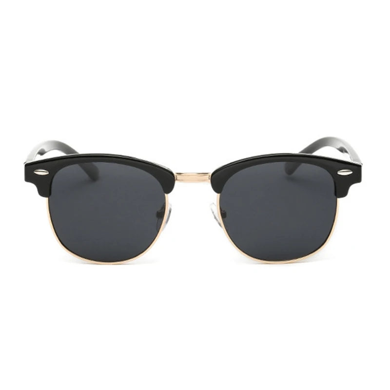Gafas de sol polarizadas de media montura para hombre y mujer, gafas de sol de marca de lujo de diseñador, gafas de sol retro con remaches y espejo, gafas de sol de metal