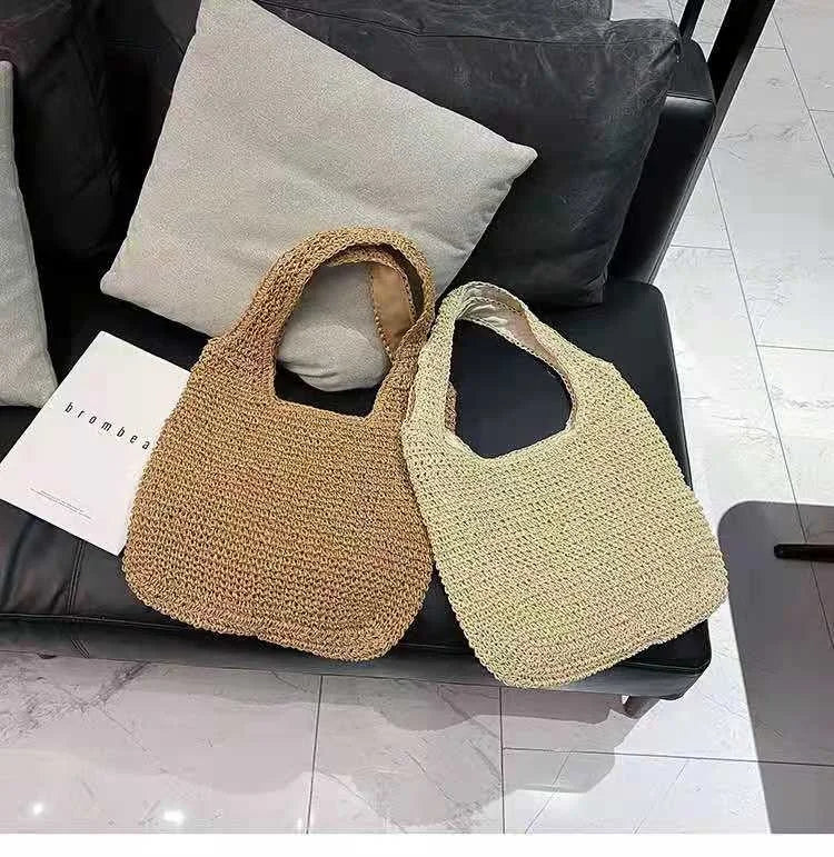 Sommer Stroh Tasche Für Frauen Gewebt Handgemachte Handtasche Große Kapazität Dame Tote Urlaub Strand Tasche Rattan Schulter Tasche Bolsa