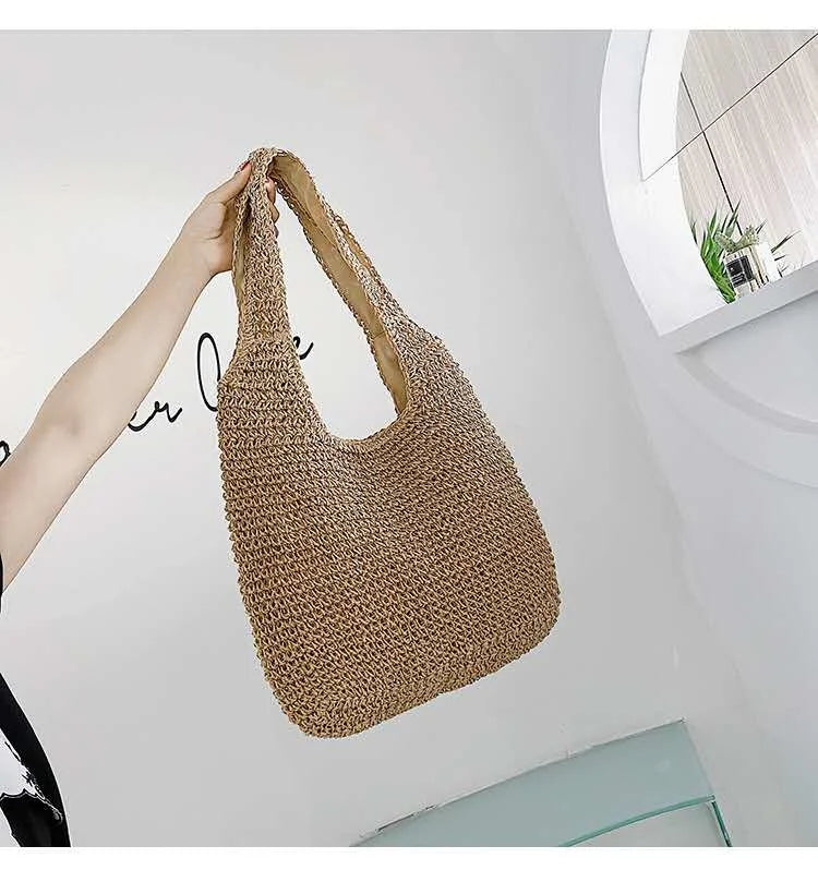 Sommer Stroh Tasche Für Frauen Gewebt Handgemachte Handtasche Große Kapazität Dame Tote Urlaub Strand Tasche Rattan Schulter Tasche Bolsa