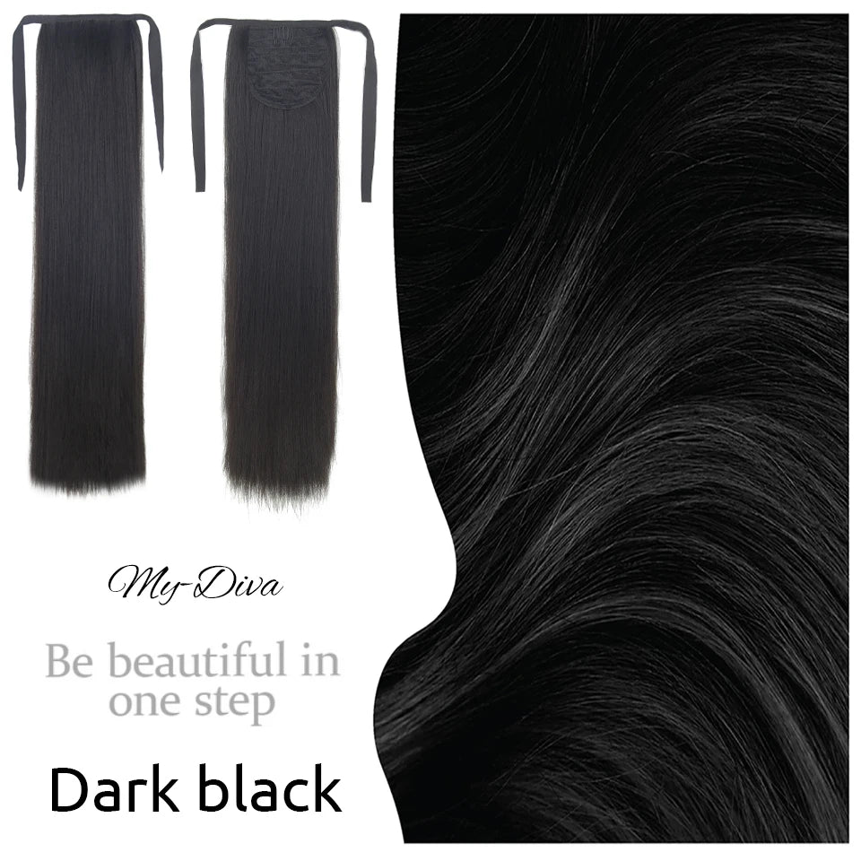 Kunsthaar, 22 Zoll lang, glatt, hitzebeständig, glattes Haar mit Pferdeschwanz, Kunsthaar, Chip-in, natürliches Haarteil, Kopfbedeckung