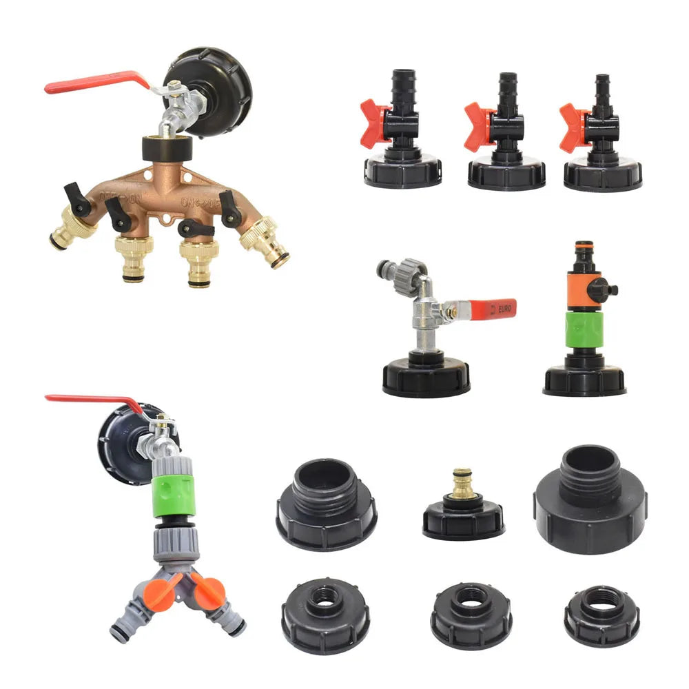 Adaptador de grifo de tanque IBC duradero, rosca gruesa S60*6 a conector de agua de 1/2'' 3/4'', accesorio de repuesto para válvula