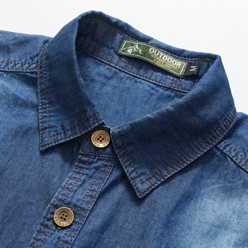 Herren Denim Shirt mit mehreren Taschen, neue Sommer-Kurzarm-Jeanshemden in Blau, hohe Qualität, Herren-Freizeithemden aus Baumwolle, Größe 5XL