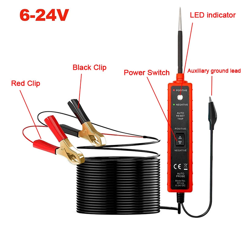 Probador de circuito eléctrico de automóvil 6-24 V CC Bolígrafo de prueba de conducción multifunción automotriz Probador de voltaje de automóvil Sonda de potencia Escáner de diagnóstico