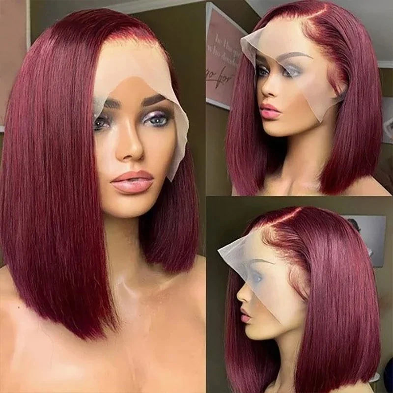 Bob Wig Human Hair 99J Burgundy Lace Front Wigs Human Hair 13x4 Lace Wigs Human Hair Brazilian Straight Bob Wigs