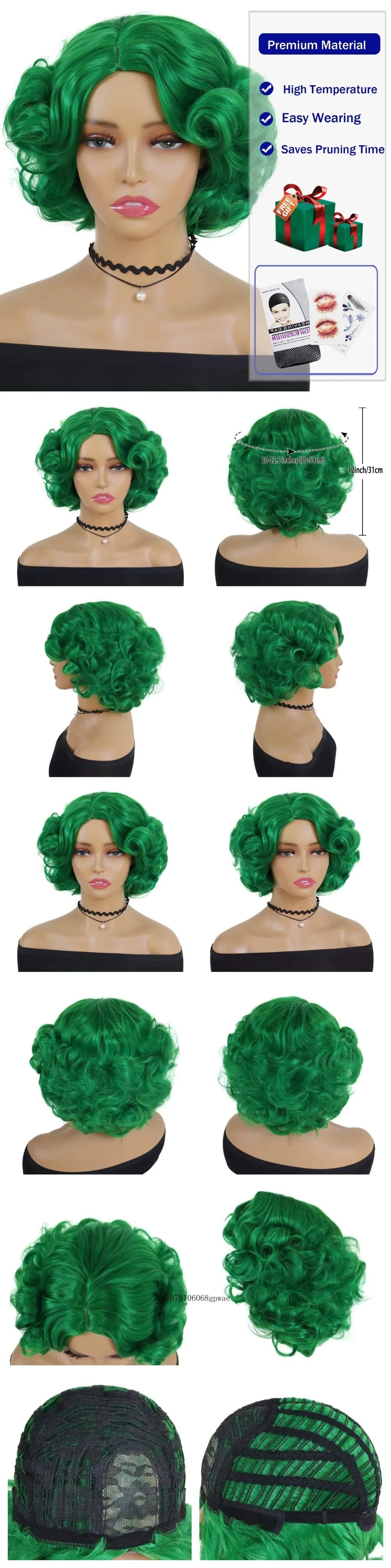 Synthetic Blue Wigs Cosplay Halloween Party Carnival Use Short Curly Wig for Women Natural Fluffy Hair Side Parting Hairstyle